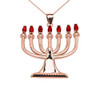 Ruby and Diamond Rose Gold Menorah Pendant Necklace