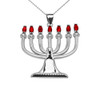 Ruby and Diamond White Gold Menorah Pendant Necklace