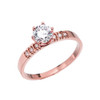Diamond Rose Gold Engagement Solitaire Ring With 1 Carat White Topaz Center stone
