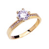 Diamond Channel-Set Yellow Gold Engagement Solitaire Ring With 1 Carat White Topaz Center stone