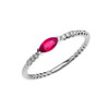 Diamond and Ruby Marquise Solitaire Beaded Band Proposal/Stackable White Gold Ring