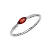 Diamond and Garnet Marquise Solitaire Beaded Band Proposal/Stackable White Gold Ring
