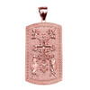 Russian Orthodox Cross Rose Gold Engraveable Dog Tag Pendant Necklace