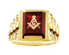 Freemason Red Garnet Square and Compass Gold Masonic Men's Ring