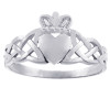 White Gold Claddagh Ring with Trinity Band.  Available in 10k and 14k White Gold.