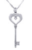 Valentines Special Heart Diamonds - White Gold Key and Heart Pendant with Diamond (w Chain)