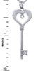 Valentines Special Heart Diamonds - White Gold Key and Heart Pendant with Diamond (w Chain)