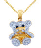Valentines Special Heart Diamonds - Gold Teddy Bear Pendant with Diamonds (w Chain)