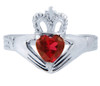 Silver Claddagh Ring with Garnet Birthstone.