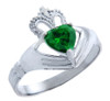 Silver Claddagh Ring with Emerald Birthstone.