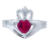 Silver Claddagh Ring with Ruby Birthstone.