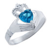Silver Claddagh Ring with Blue CZ Birthstone.