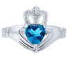 Silver Claddagh Ring with Blue CZ Birthstone.