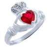 Silver Claddagh Ring with Garnet Red CZ Heart