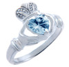 Silver Claddagh Ring with Aquamarine CZ Heart