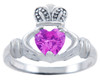 Silver Claddagh Ring with Pink CZ Heart