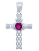 Silver Celtic Cross Pendant with Ruby CZ Heart
