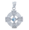 Silver Celtic Trinity Pendant with Aquamarine CZ Stone