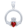Silver Claddagh Garnet CZ Heart Pendant (M)