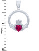 Silver Claddagh Ruby CZ Heart Pendant (M)