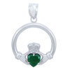 Silver Claddagh Emerald CZ Heart Charm Pendant (S)