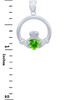 Silver Claddagh Pendant with Peridot CZ Heart (1 Inch)