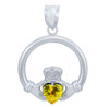 Silver Claddagh Yellow CZ Heart Charm Pendant (S)