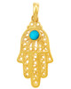 Jewish Charms and Pendants - Yellow Gold Turquoise Filigree Hamsa Pendant