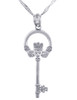 Silver Claddagh Key Pendant with Cubic Zirconia (w Chain)