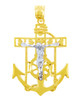 Two-Tone Gold Mariners Anchor Cross Religious Crucifix Pendant