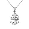 White Gold USA Navy Anchor Symbol Pendant Necklace