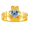 Claddagh Trinity Band Ring in Gold with Aquamarine Birthstone.  Available in 14k or 10k Gold.