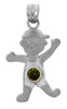 White Gold Baby Charm Pendant - CZ Dark Emerald Green Boy  Birthstone Charm