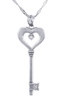 Valentines Special Heart Diamonds - Sterling Silver Key and Heart Pendant with Diamond (w Chain)