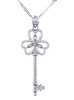 Valentines Special Heart Diamonds - Sterling Silver Key Pendant with Three Hearts Echo (w Chain)