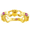 Gold Claddagh Ring with Pink and Clear Cubic Zirconias.  Available in your choice of 14k or 10k Gold.