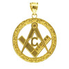 Yellow Gold Freemason Round Masonic Bail Pendant 1.2"