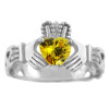 White Gold Claddagh Trinity Band with Citrine Yellow CZ Heart