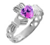 White Gold Claddagh Trinity Band with Pink CZ Heart