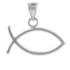 White Gold Ichthus Fish Horizontal Pendant Necklace