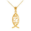 Yellow Gold Ichthus JESUS Inscribed Vertical Pendant Necklace