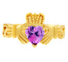 Claddagh Trinity Band Ring in Gold with Pink CZ Heart Birthstone.  Available in 14k and 10k gold.