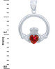 Silver Claddagh Garnet CZ Heart Pendant (L)