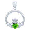 Silver Claddagh Peridot CZ Heart Pendant (L)