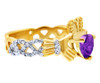 18K Yellow Gold Diamond Claddagh Ring With 0.4 Ct  Amethyst