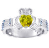 18K White Gold Diamond Claddagh Ring With 0.4 Ct  Citrine