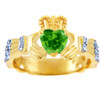 18K Yellow  Gold Diamond Claddagh Ring With 0.4 Ct Peridot