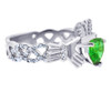 18K White Gold Diamond Claddagh Ring With 0.4 Ct Peridot