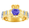 18K Yellow Gold Diamond Claddagh Ring With 0.4 Ct  Alexandrite