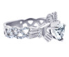 18K White Gold Diamond Claddagh Ring With 0.4 Ct  White Topaz